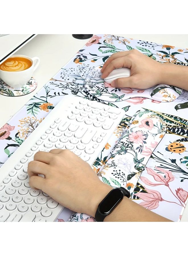 White Large Mouse Pad with Wrist Support 4 in 1 Ergonomic Desk Set Non Slip Rubber Base Coaster for Office Home - Image 5